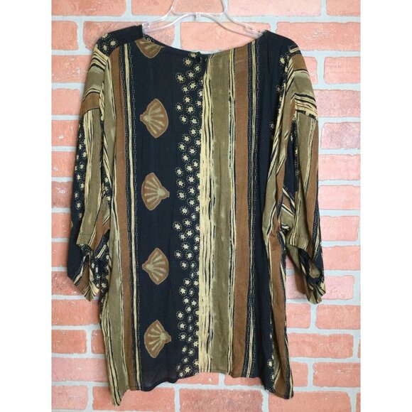 Vintage WAVES Rayon Tunic Top Made In India Seashell Stripes Size L - Picture 4 of 8